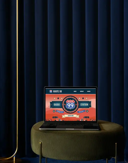 Creative web designer portfolio project for Route 99 FM, focusing on a functional, engaging website for Guam’s country radio station.